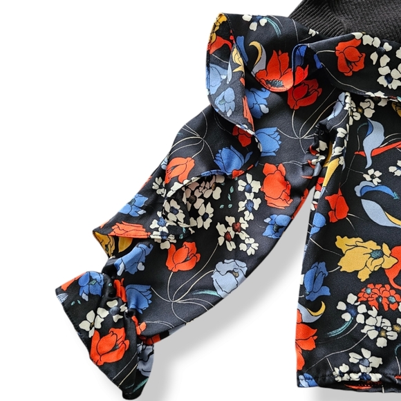 Girls Size 5 Berry Berry High Collar Floral Ruffled Lettuce Edge Top- Korean - Picture 5 of 8